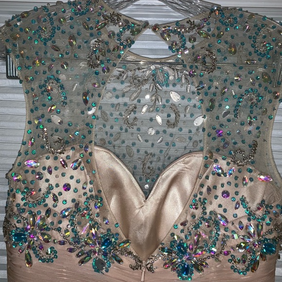 Long Tan Embellished Prom Dress - Picture 6 of 8